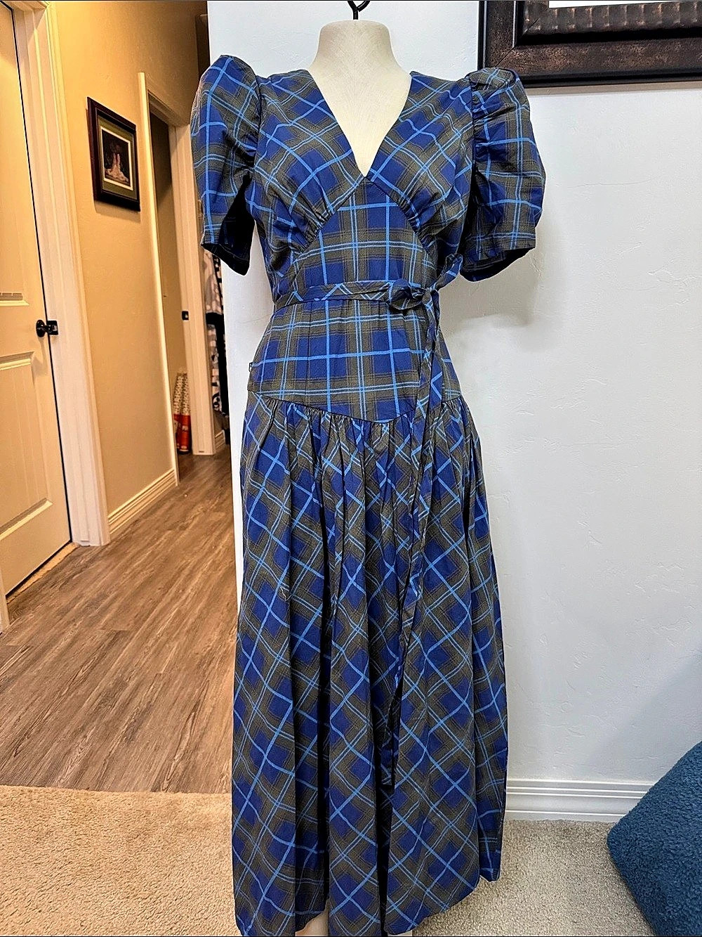 Avec Les Filles Plaid Maxi Dress in Blue & Green Size 10 NWT